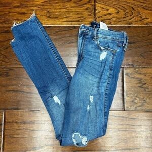 Hollister‎ high rise super skinny classic stretch distressed jeans